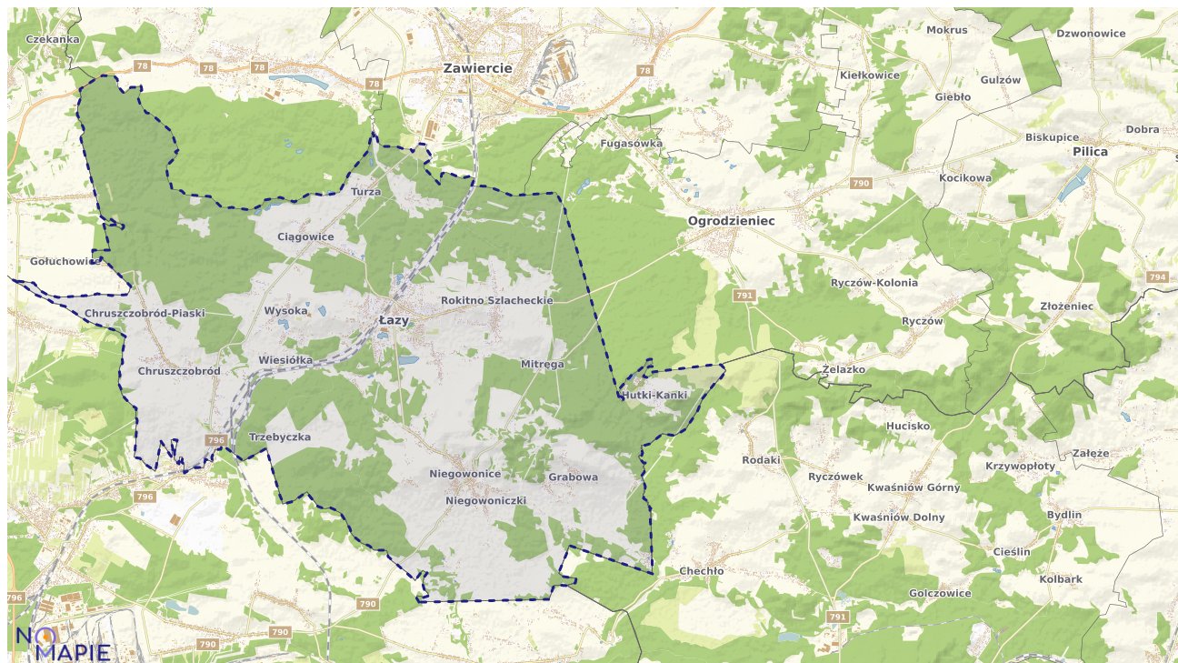 Mapa obszarów ochrony przyrody Łazów