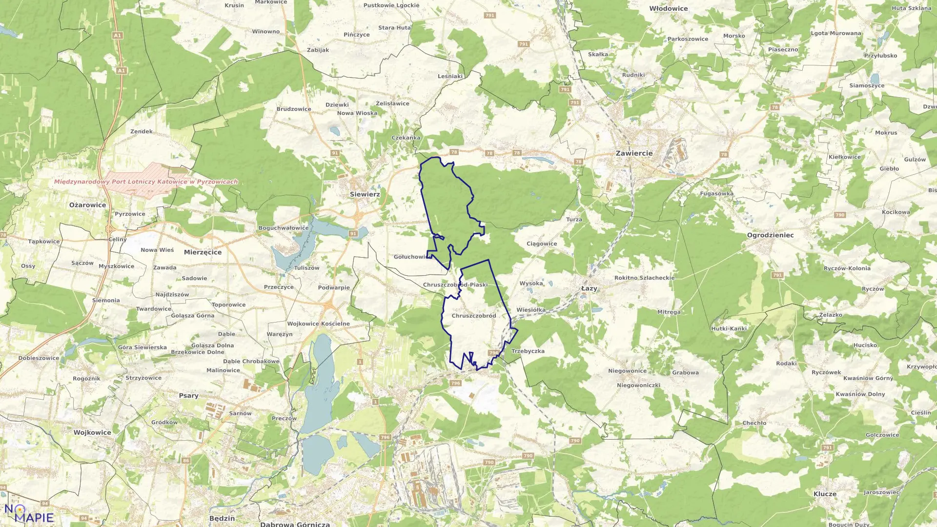 Mapa obrębu CHRUSZCZOBRÓD w gminie Łazy