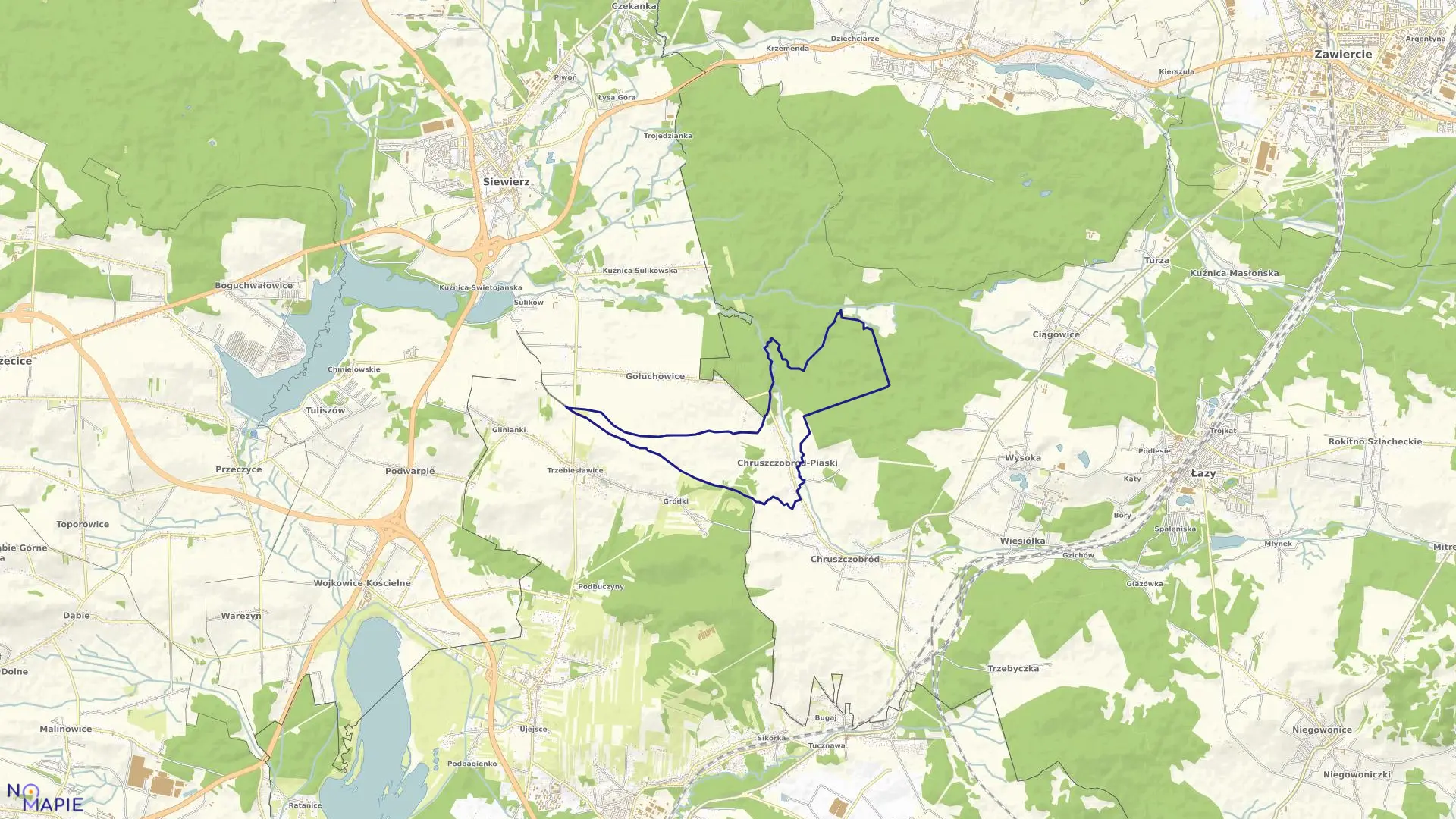 Mapa obrębu CHRUSZCZOBRÓD-PIASKI w gminie Łazy