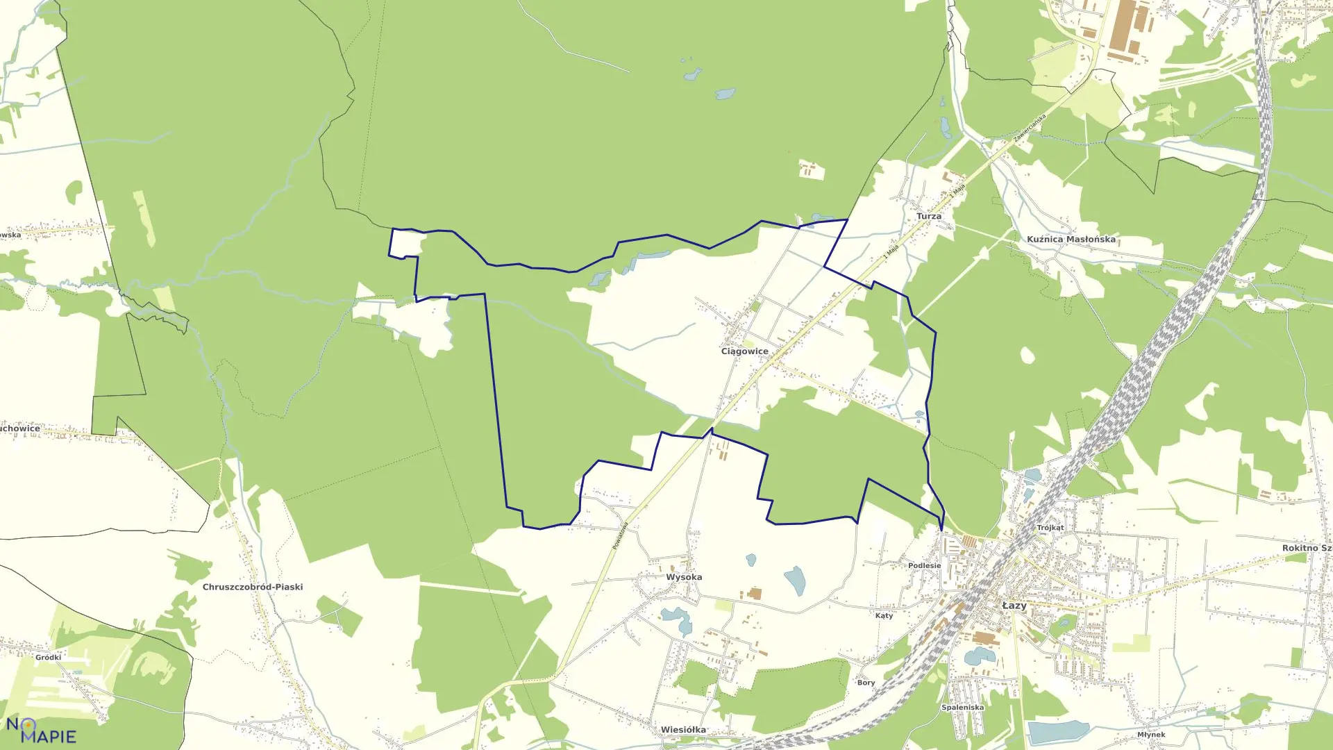 Mapa obrębu CIĄGOWICE w gminie Łazy