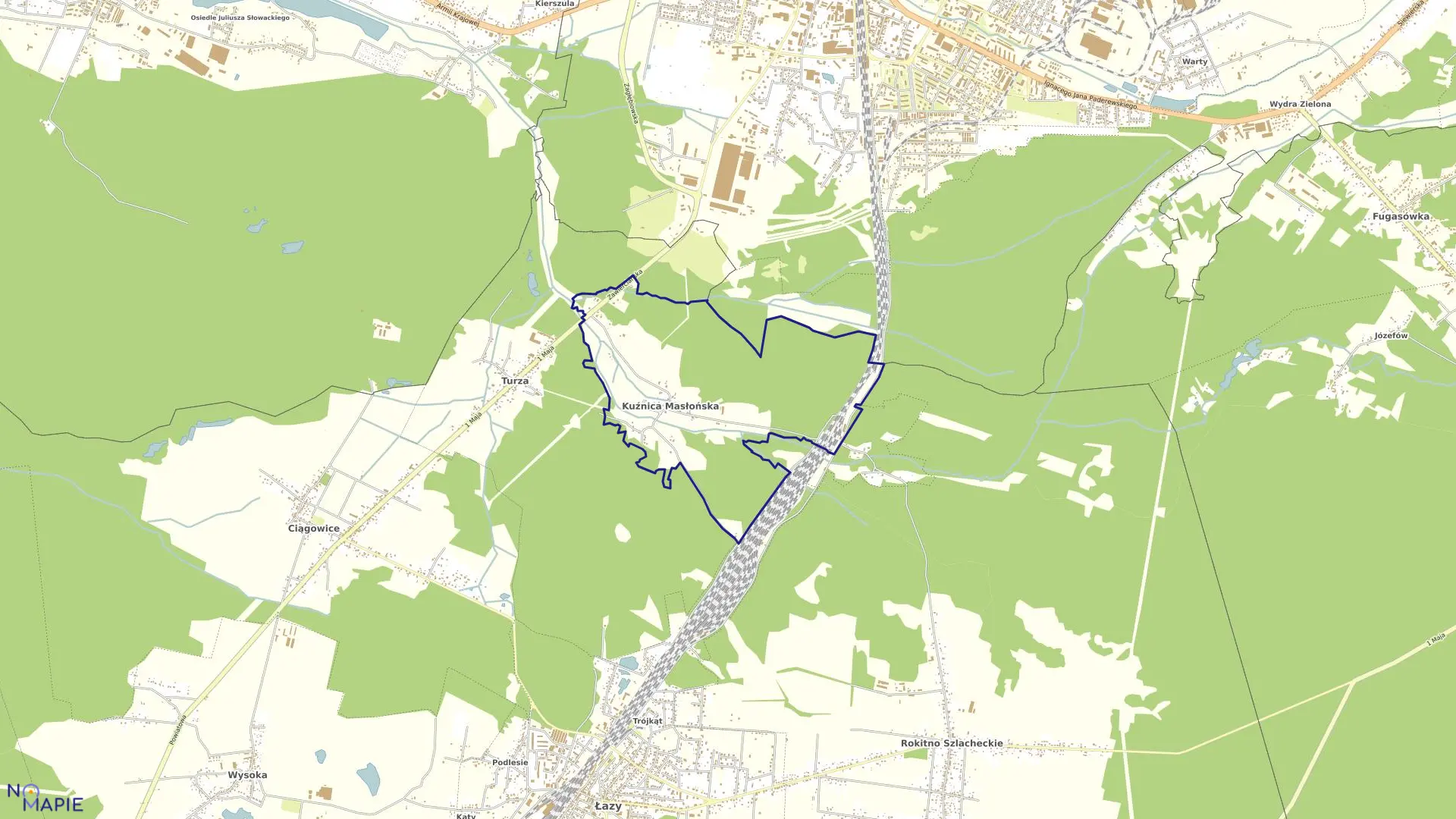 Mapa obrębu KUŹNICA MASŁOŃSKA w gminie Łazy
