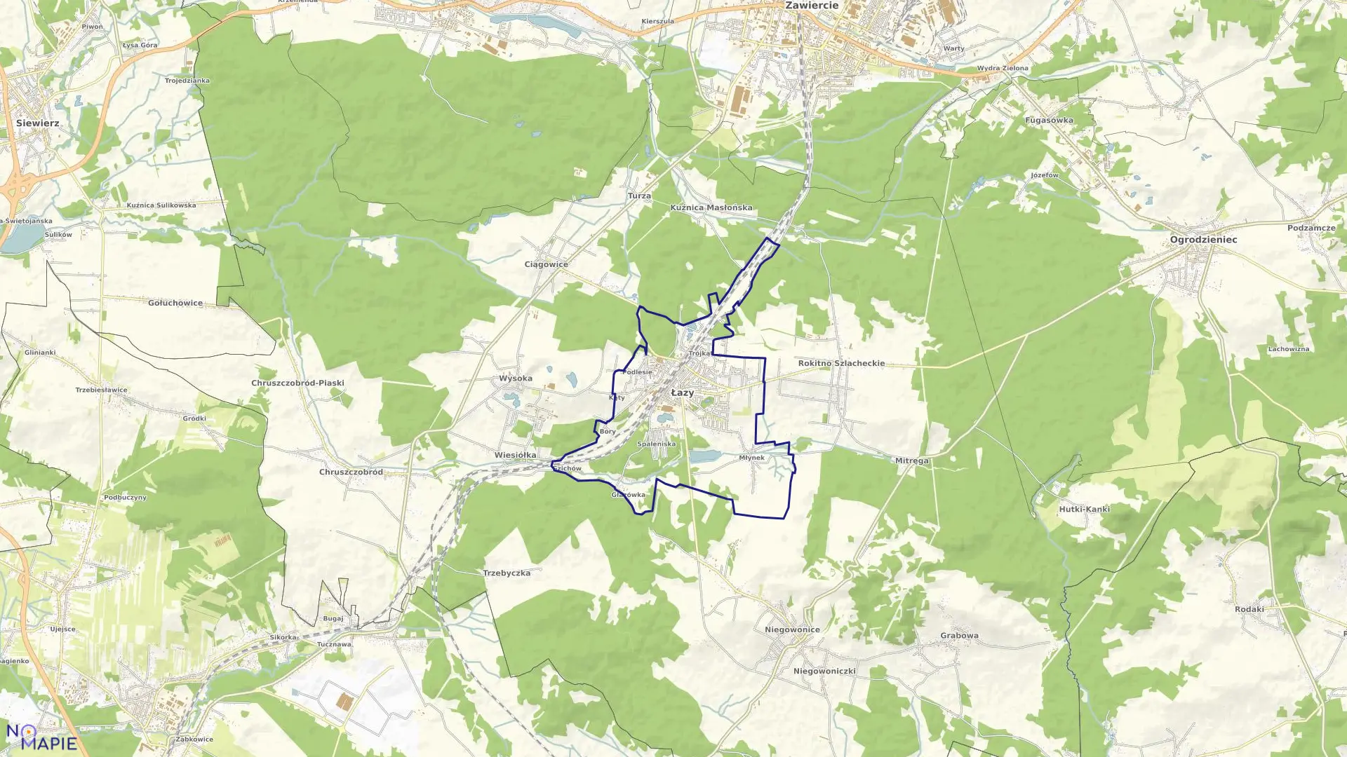 Mapa obrębu ŁAZY w gminie Łazy