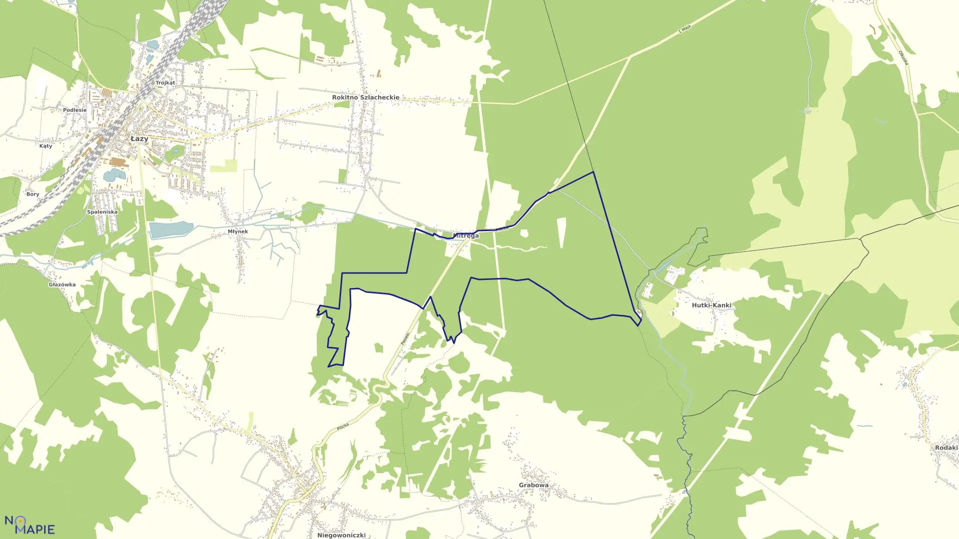Mapa obrębu MITRĘGA w gminie Łazy